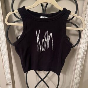 Korn Black Ribbed Crop Tank Top Sleeveless Band Logo Womens M